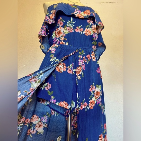 Navy Floral Romper/ Dress, 100% Rayon, Size Large - Picture 2 of 12